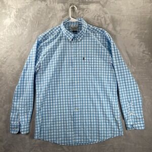 Barbour Shirt men's XL Button Down Tailored Fit Gingham Plaid Blue Long Sleeve